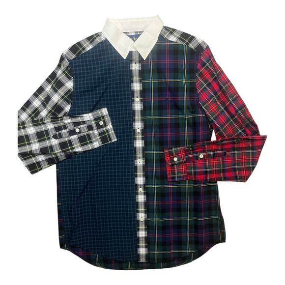 Ralph Lauren Mixed Plaid Holiday Multi Button Front Shirt XL NWT Preppy Office - Picture 1 of 6
